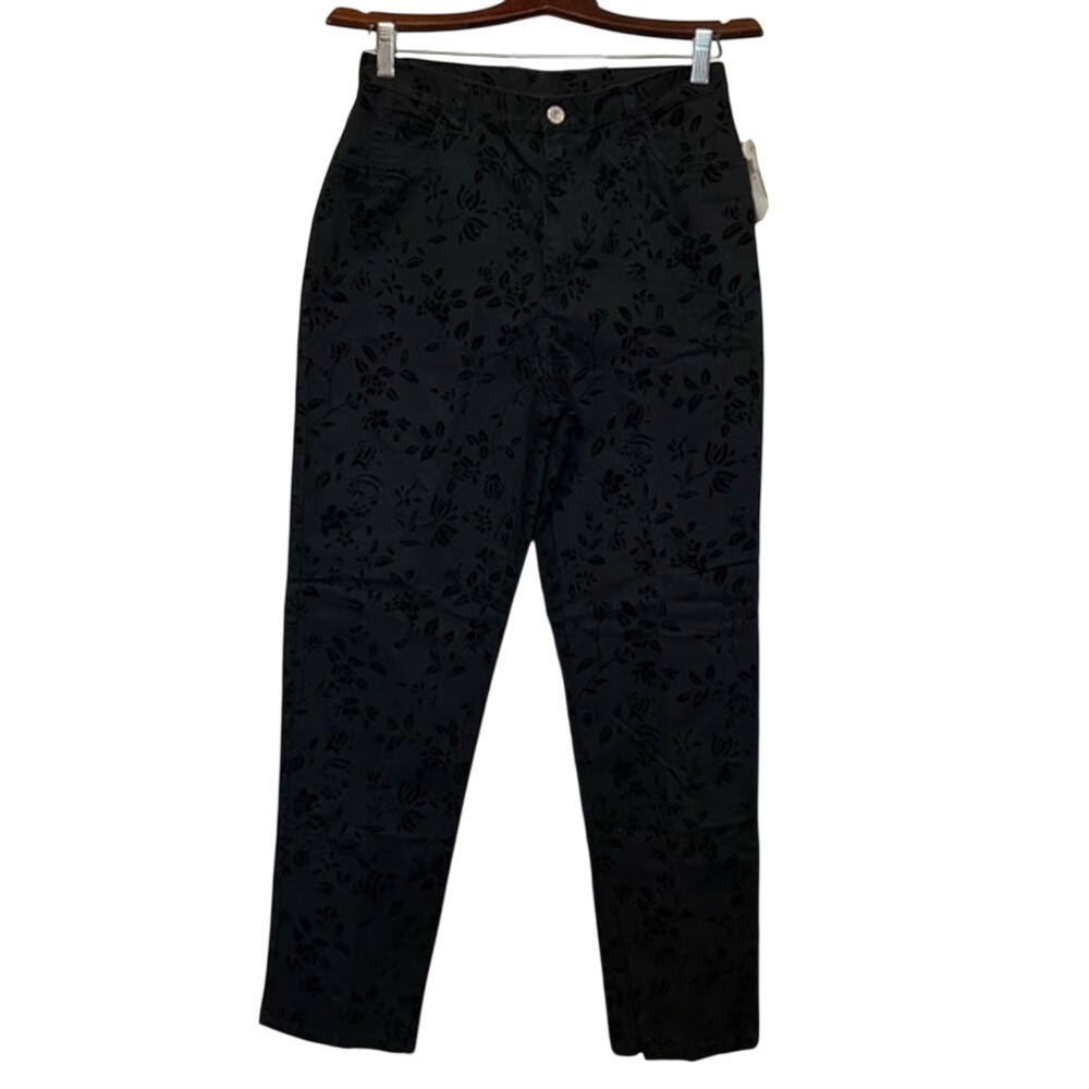 NWT Emma James Black with Velvet Flocked Florals Jeans Size 8